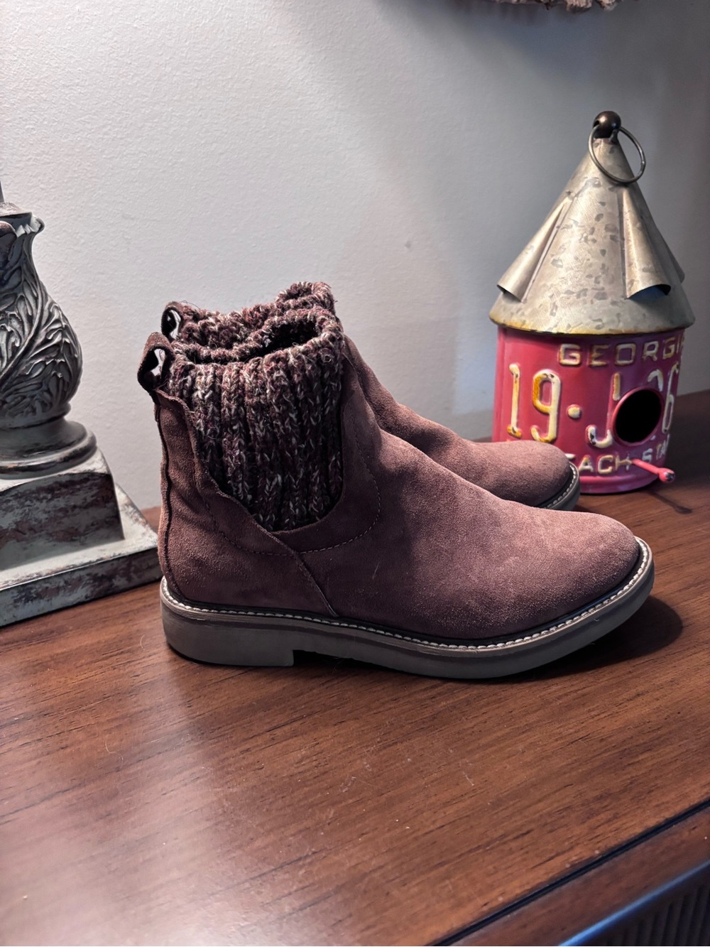 Women’s Comfortiva Brown Suede Knit-Top orthotic Friendly Ankle Boot Sz 7.5